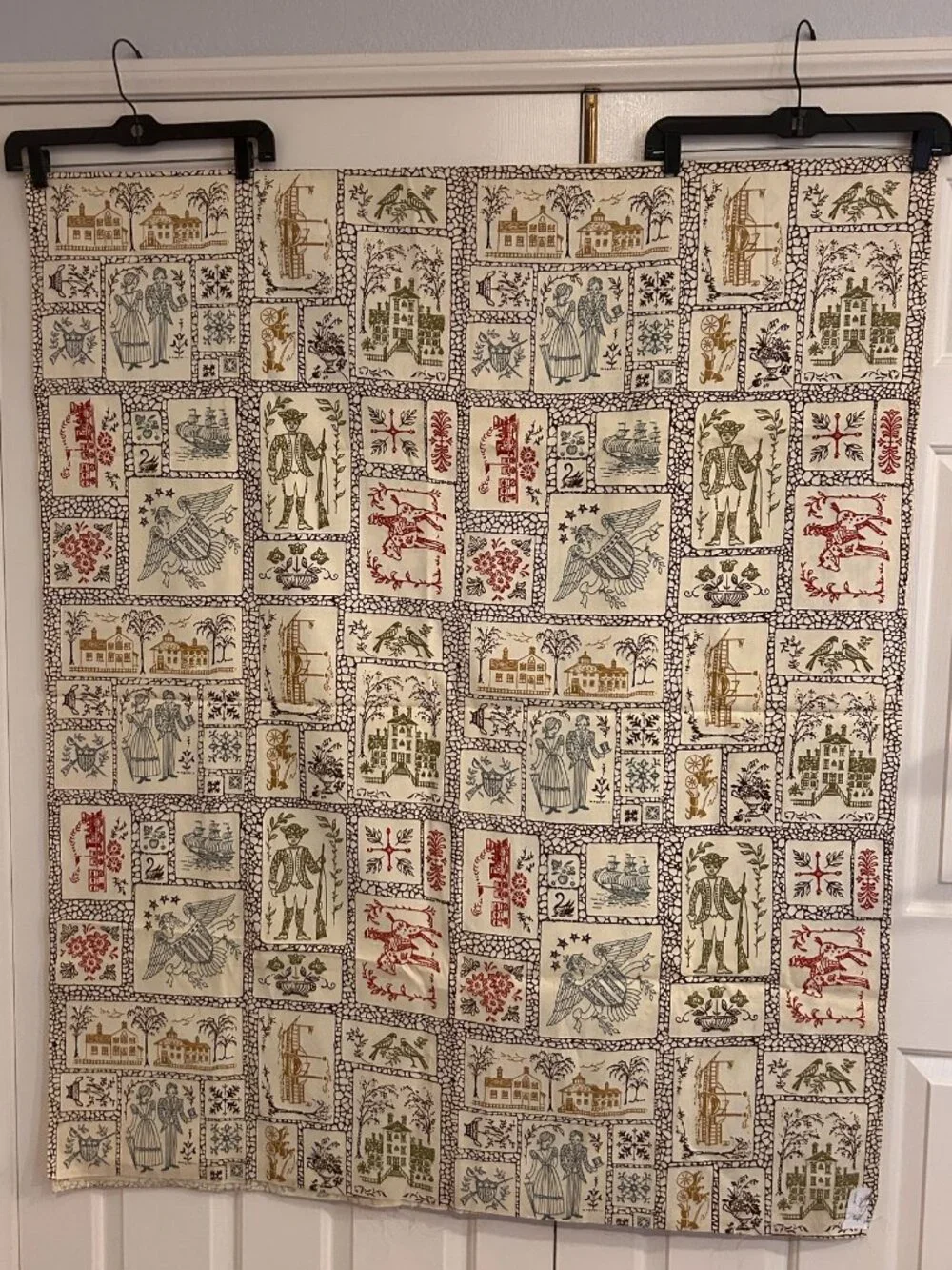Vintage 1970s Colonial Cotton Thick Fabric Upholstery Drapery 44 x 106 inches
